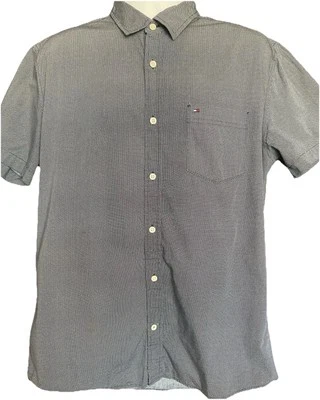 Camisa masculina preta com botões Tommy Hilfiger X-Grande New York Fit bolinhas brancas - Imagem 1 de 4