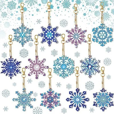 12 Pcs 5D DIY Assorted Snowflake Christmas Diamond Art Painting Keyrings UK CO - Image 1 of 3