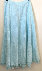 New Cotton Traders Striped Aqua / White Seersucker Midi Summer Skirt Uk 12 - Picture 1 of 6