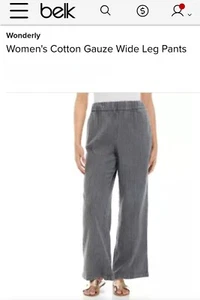 NWT Waverly Cotton Gauze Wide Leg Beach Washed Gray Stretch Palazzo Pants 2X - Picture 1 of 9