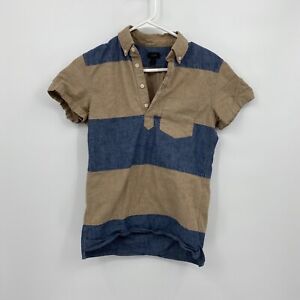 J. Crew Men's Short Sleeve Striped Polo Shirt Business Casual Brown Blue Size XS