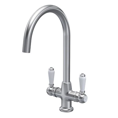 Nuie Cruciform Brushed Nickel Kitchen Sink Mixer Tap & Ceramic Dual Lever Handle - Image 1 of 4