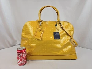 Arcadia Genuine Patent Leather XL Travel Duffle Weekend Bag Embossed Logo Gold - Picture 1 of 16