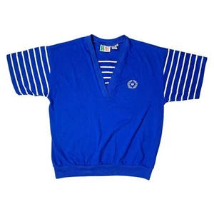 VTG 1980s Bold Spirit Blue Sailor Style Striped T-Shirt with Crown Logo Size S - Picture 1 of 4