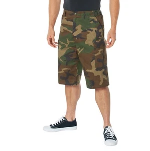 Men's Woodland Camo Relaxed Fit Long-Length BDU Cargo Shorts - XS - 5XL - Picture 1 of 10
