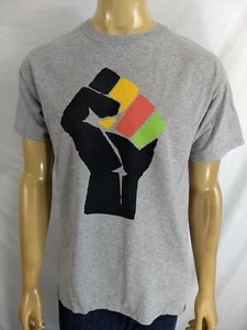 Black Lives Matter BLM T SHIRT Grey Cotton 90/10 SS Africa Fist Green Red Yellow - Picture 1 of 6