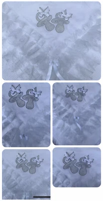 ROMANY BABY SHAWL - PINK/ BLUE/ WHITE FRILLY LACE WITH BLING DUMMY DESIGN - Image 1 of 3