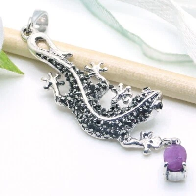 Salamander Eidechse Rubin Markasiten Kette Anhänger 925 Sterling Silber - Bild 1 von 4