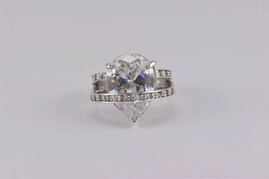 Sterling Silver Chunky Pear Solitaire Accented Crossover Band Ring 925 Sz: 7.5 - Imagen 1 de 7