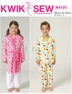 KWIK SEW SEWING PATTERN 4131 BOYS GIRLS TEENS 4-14 KNIT ROBE, PYJAMAS TOP, PANTS - Picture 1 of 8