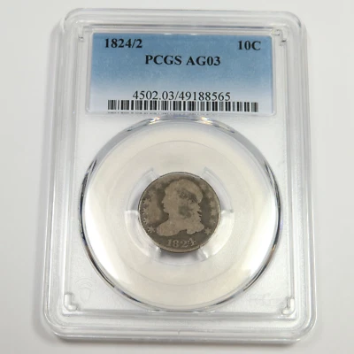 Moneda de diez centavos busto con tapa de plata 1824/2 graduación profesional AG3 - #49941A Foto 1 de 2