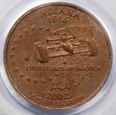2002 PCGS MS63 RB Missing Clad Layer Indiana Quarter Mint Error Extremely Rare - Image 1 of 4