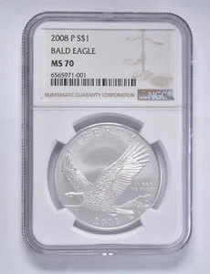 MS70 2008-P American Bald Eagle Commem Silver Dollar $1 NGC Brown Lbl - Picture 1 of 5
