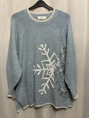 @333 Next Talla XL 22/24 Azul Helado Plateado y Blanco Lentejuelas Abatibles Copo de Nieve Navidad Jersey Foto 1 de 3
