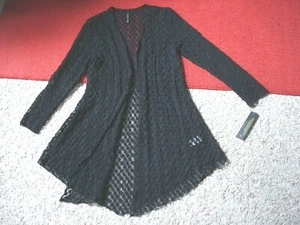 Neu mit Etikett $ 178 IC by Connie K Tunika vorne offen Langarm Spitze Shell schwarz Gr. M NEU - Bild 1 von 7