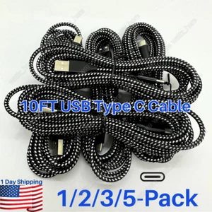 Lot 10ft USB-A to Type-C Fast Charging Charger Cable Cord For Samsung iPhone 15 - Picture 1 of 10