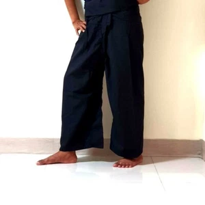 Thai Fisherman black color LongTory Pants Cotton toray Massage beach YogaTai Chi - Picture 1 of 13