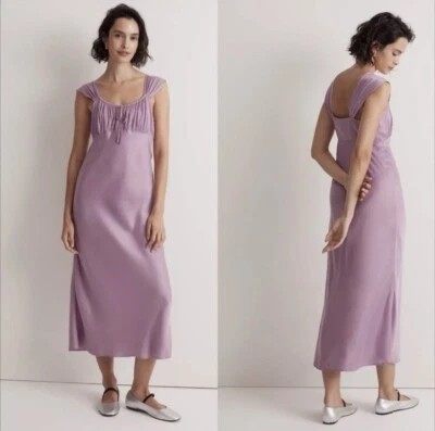 Madewell квадратный вырез миди платье размер 0 сиреневый скольжения платье атласная фея Бриджертон - Изображение 1 из 4