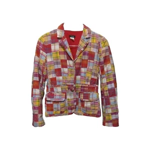 VTG J. Crew Madras Plaid Patchwork Blazer Jacket Sz 2 Preppy Boho Y2K Clowncore  - Picture 1 of 5
