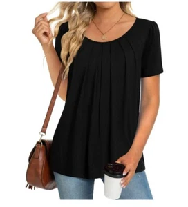 Dressy Blouse for Women Pleated Short Sleeve Tunic Top XL - Picture 1 of 3