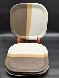 Vtg Lot Of 4 1978 McCoy Sandstone Square Dinner Plates 8.5" Brown White Tan - Picture 1 of 7