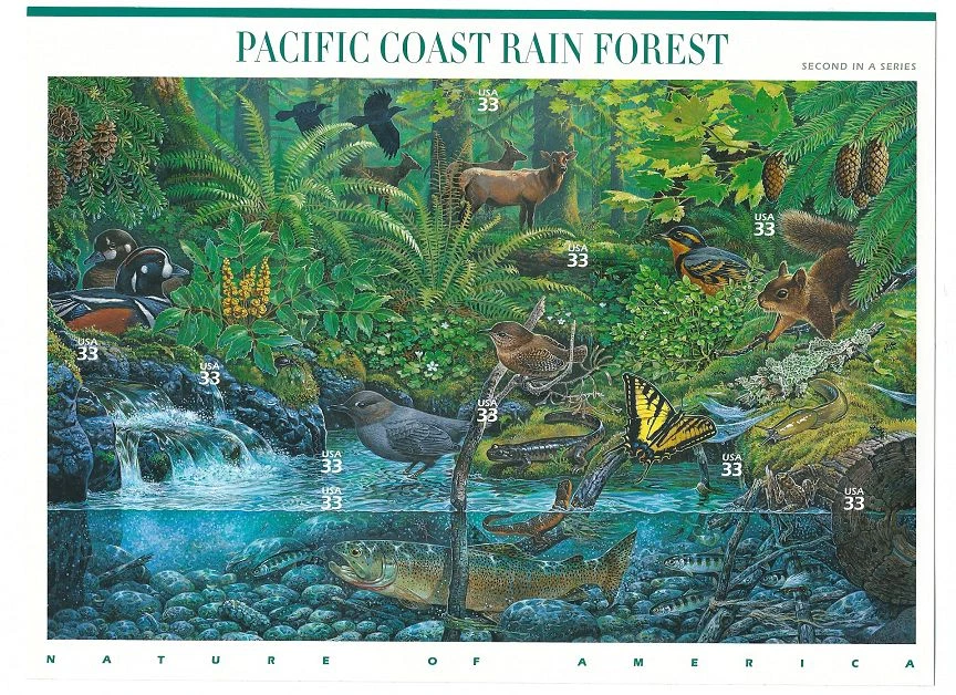 Scott  #3378...33 Cent...Pacific Coast Rain Forest...Sheet of  10 - Image 1 of 1