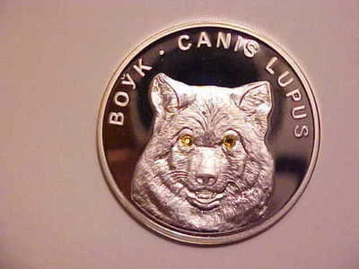 2007 Belarus Large silver Proof w/cubic Zirconia 20 r Wolf - Image 1 of 2