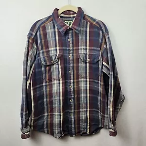 Gander Mountain Shirt Men’s Size Large Maroon Blue Cream Plaid Button Up - Picture 1 of 5