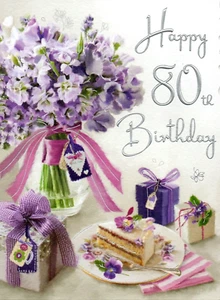 80th BIRTHDAY CARD ~ QUALITY CARD ~ FLORAL DESIGN LOVELY VERSE BY JONNY JAVELIN - Picture 1 of 2