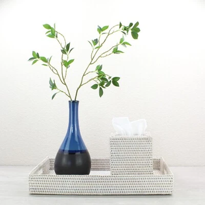 NEW Tight Woven Rectangle Rattan Tray for Luxury Homes- Large, Whitewash - Image 1 of 3