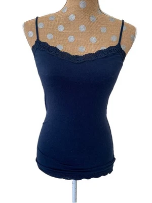Vintage Aeropostale  Tank Top Medium Babydoll Lace Trim Coquette Y2K  Navy - Image 1 of 4