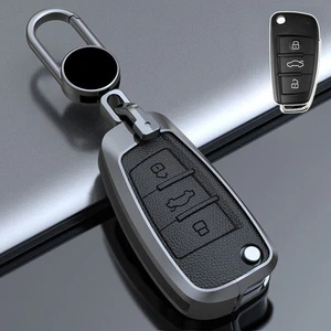 1x For Audi A3 A4 Q5 Q7 A6 S3 S4 S6 RS Zinc Alloy Leather Car Key Fob Case Cover - Picture 1 of 12