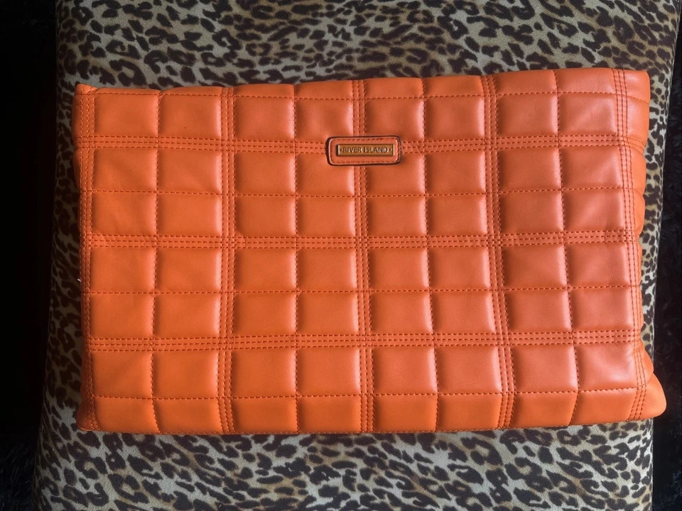 BNWOT Neon Orange River Island Oversized Clutch Quilted Bag - Image 1 of 4