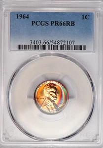 1964 TONED Lincoln Cent Proof PCGS PR66RB PF 66 RB Toning SEE VIDEO 1C - Picture 1 of 4