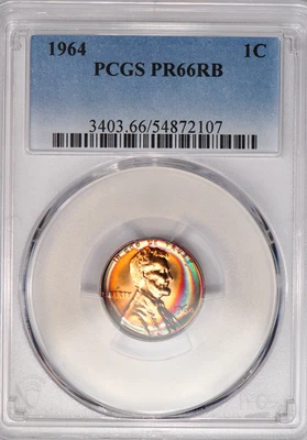 1964 TONED Lincoln Cent Proof PCGS PR66RB PF 66 RB Toning SEE VIDEO 1C - Image 1 of 4