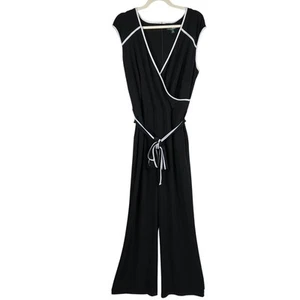 Lauren Ralph Lauren Wide-Leg Jumpsuit Plus Sz 14W Black White Trim Faux Wrap NEW - Picture 1 of 11