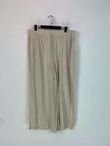 M&Co Natural Wide Leg Trousers Relaxed Fit Elastic Waist Pockets UK 20 - Picture 1 of 11