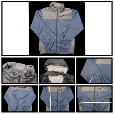 Jaqueta masculina Frogg Toggs M cinza marinho zíper completo com capuz corta-vento capa de chuva  - Imagem 1 de 4