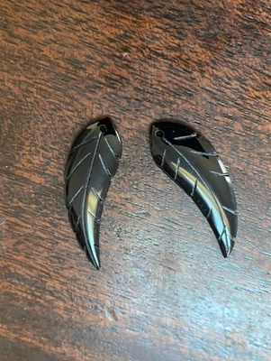 10 pares de pingentes de folha de ônix preto fino genuíno 33x10 mm furo perfurado para anel - Imagem 1 de 2