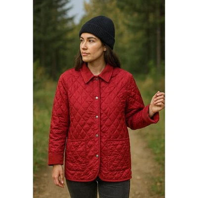 Abrigo acolchado de nailon rojo vintage de los 90 para tareas de granero XL cuello de pana ligero Foto 1 de 4