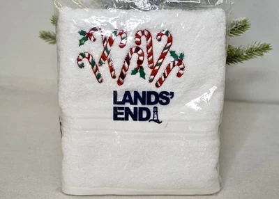 Toalla de mano de algodón bordada bastón de caramelo de vacaciones Lands End invierno Navidad Foto 1 de 4