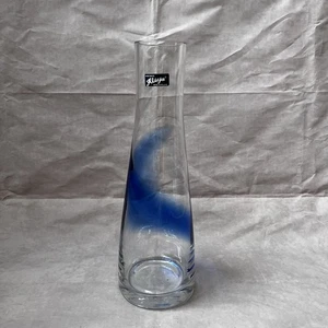 Vintage Alicja Hand Blown Vase Made In Poland Glass 80s Blue - Picture 1 of 4