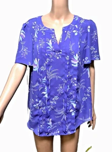Liz Claiborne Purple Floral shirt size Large flutter sleeves semi sheer V Neck - Picture 1 of 10
