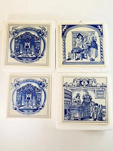 Vintage Delft Pharmacy Tiles - Lot Of 4 Holland Dutch - Pill Tiles - 6x6 - Picture 1 of 6