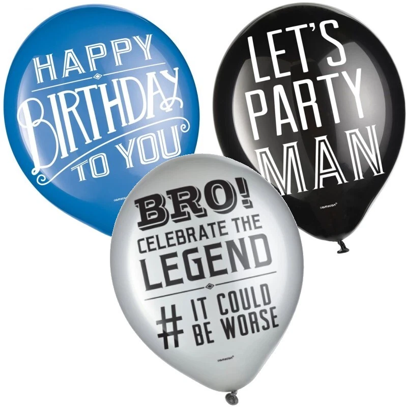 Happy Birthday Man 12-inch Latex Balloons 15 Per Pack Navy Gold Party Supplies - Image 1 of 1
