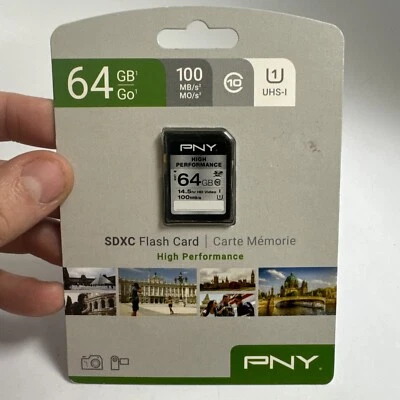 PNY High Performance SDXC 64GB Memory Card UHS-I U1 Class 10 P-SDXC64GU185-GE - Image 1 of 4