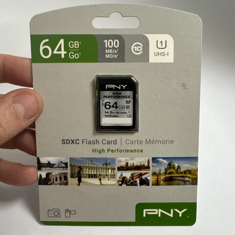 PNY High Performance SDXC 64GB Memory Card UHS-I U1 Class 10 P-SDXC64GU185-GE - Image 1 of 4