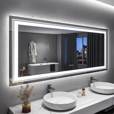 Huge Ultra Bright LED Bathroom Mirror Backlit & Frontlit Makeup Mirror Anti-fog - image 1 of 4