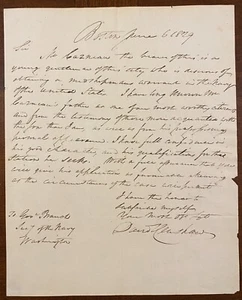 Storia della Marina degli Stati Uniti: lettera 1829 David Henshaw a John Branch Jr. Segretari della Marina - Foto 1 di 4
