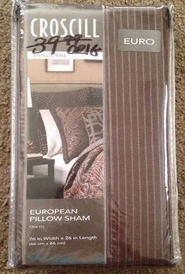 Croscill Sancerre Chocolate Euro Sham 26"x26” New Brown Gold Stripes - Image 1 of 3